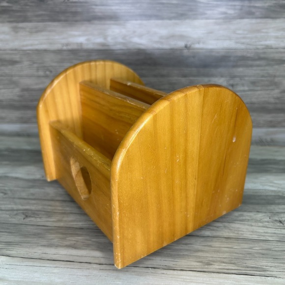 Wooden Heart Napkin Holder Mail Remote Lazy Susan Spins Country Rustic Cottage - Picture 2 of 9